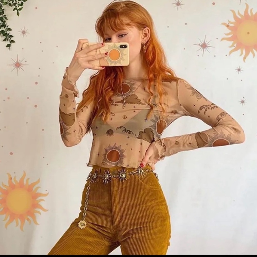 🍁Chestnut Mesh Top